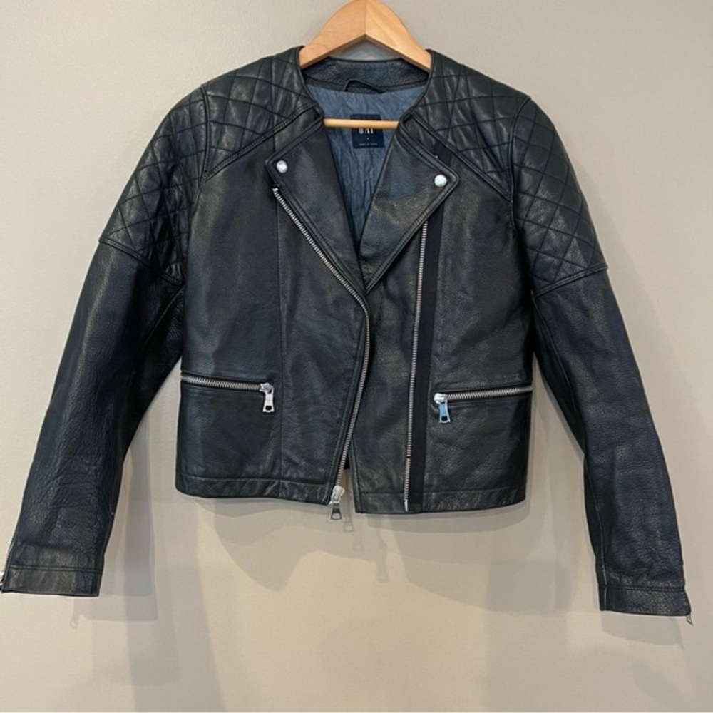 GAP genuine, leather Quilted biker bomber Jacket - Picture 2 of 15